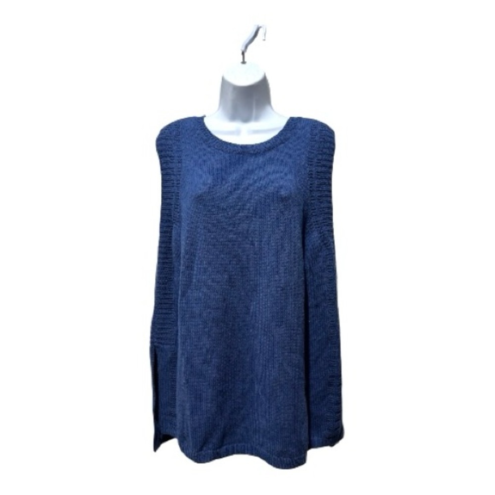 J. Jill XL Blue Textured Knit Tunic Tank 100% Cotton Sleeveless High Low Hem